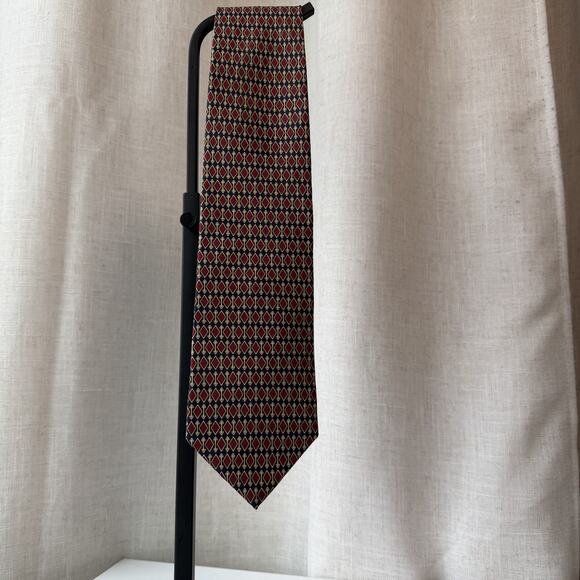 Vintage Brooks Brothers Makers Tie All Silk USA Geometric Red Gold Navy 80s-90s - Picture 14 of 16